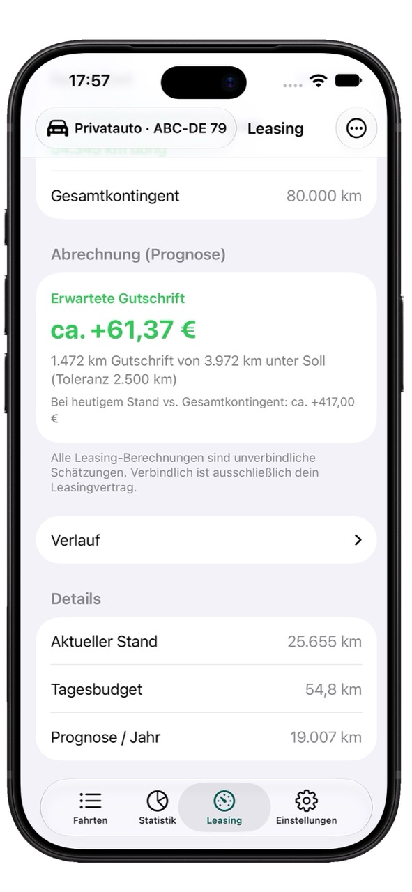 KmPilot: Abrechnungs-Prognose mit Toleranz und erwarteter Gutschrift